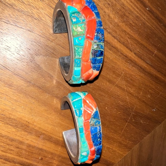 Indian Native American turquoise silver BANGLES - Picture 3 of 4